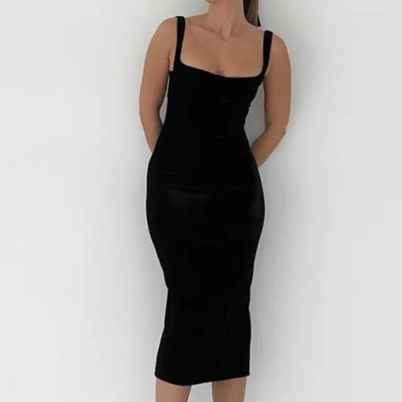 Rumored Black Velvet Midi Slip Dress - Picture 1 of 3
